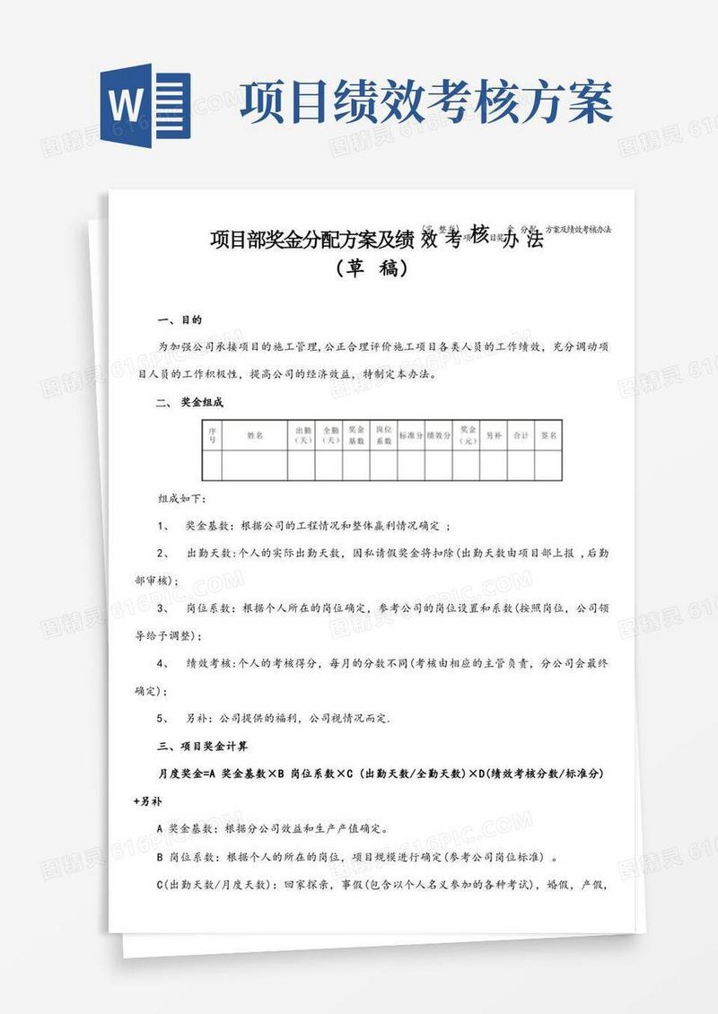 好用的(完整版)项目奖金分配方案及绩效考核办法