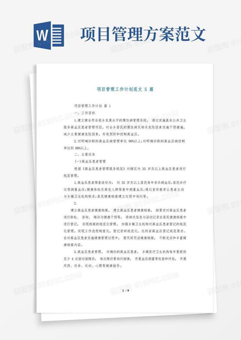 简洁的项目管理工作计划范文5篇