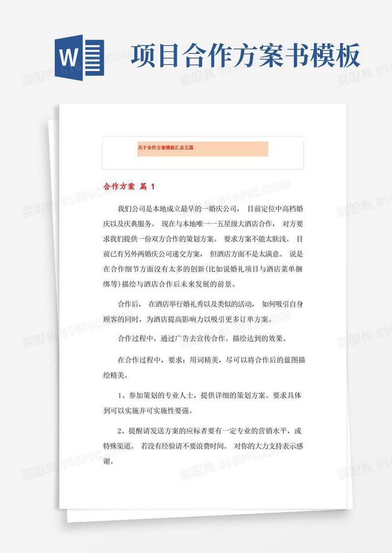 大气版关于合作方案模板汇总五篇