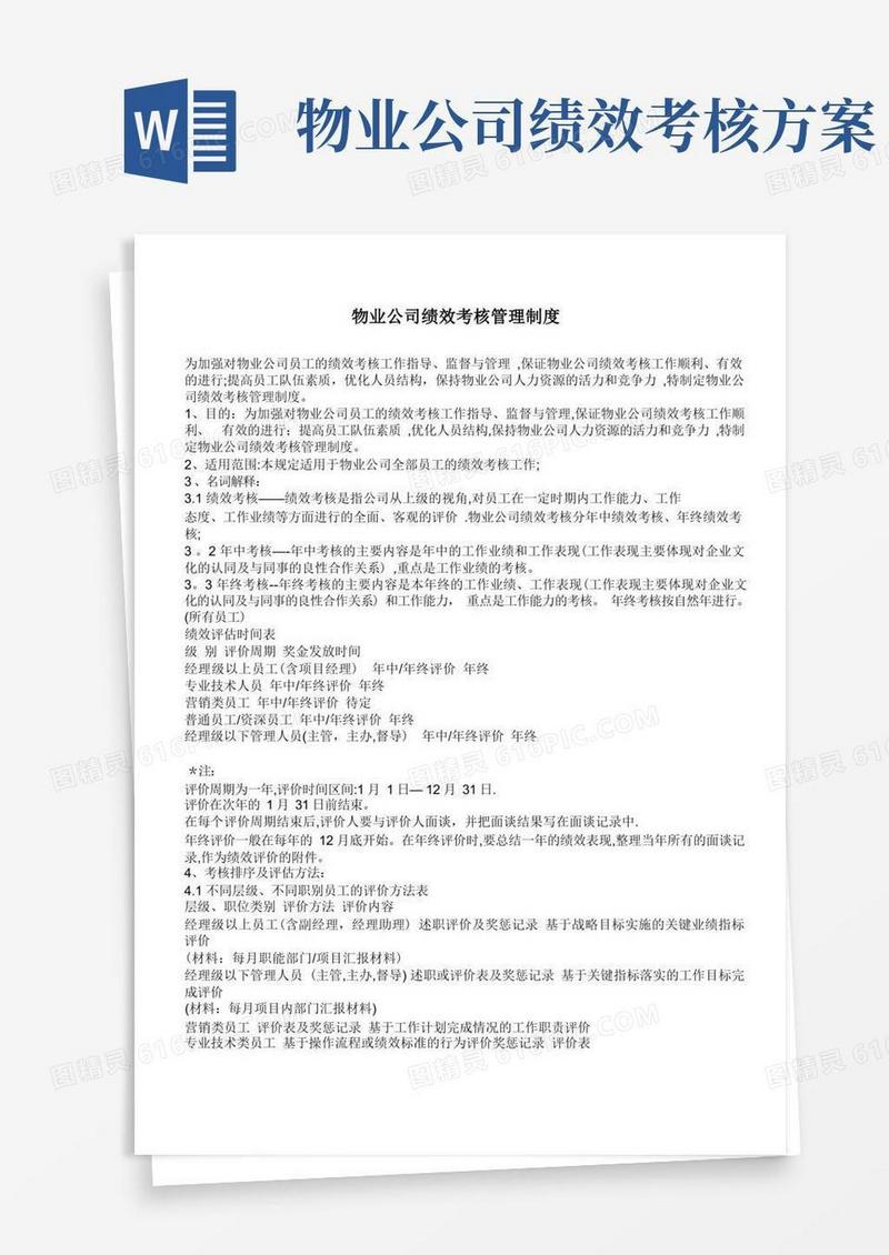 大气版物业公司绩效考核管理制度