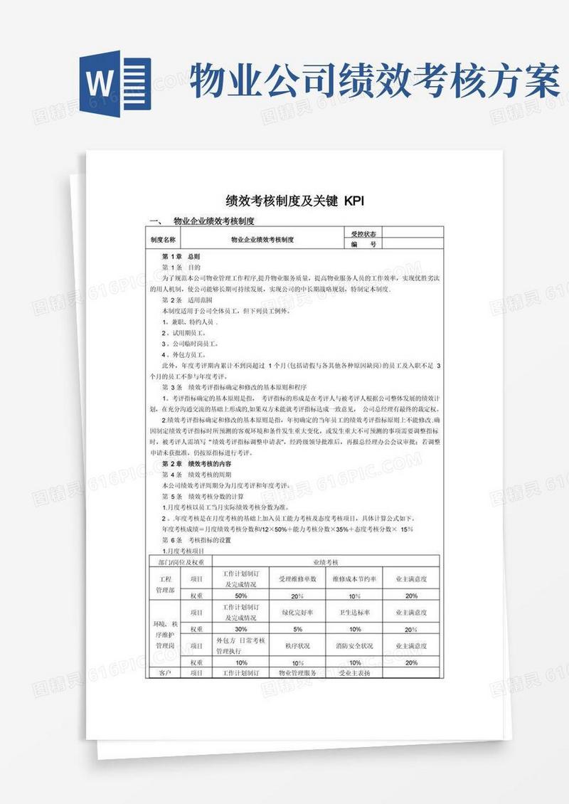 简易版物业企业绩效考核方案