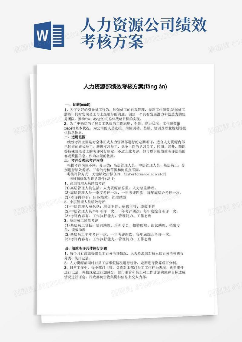 大气版非常全面的人力资源部绩效考核方案(共22页)