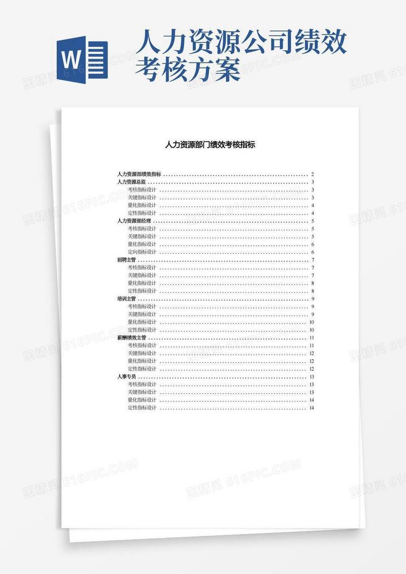 大气版人力资源部绩效考核指标(最新版)