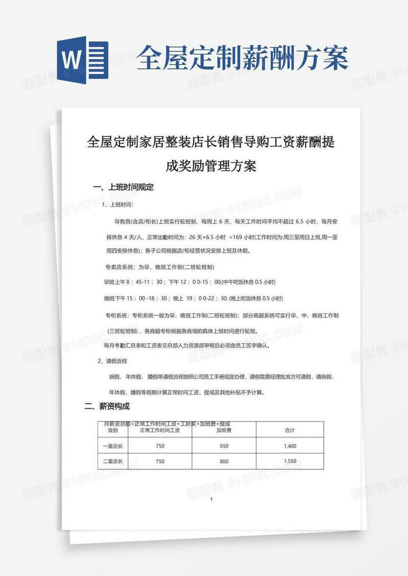 大气版全屋定制家居整装店长销售导购工资薪酬提成奖励管理方案