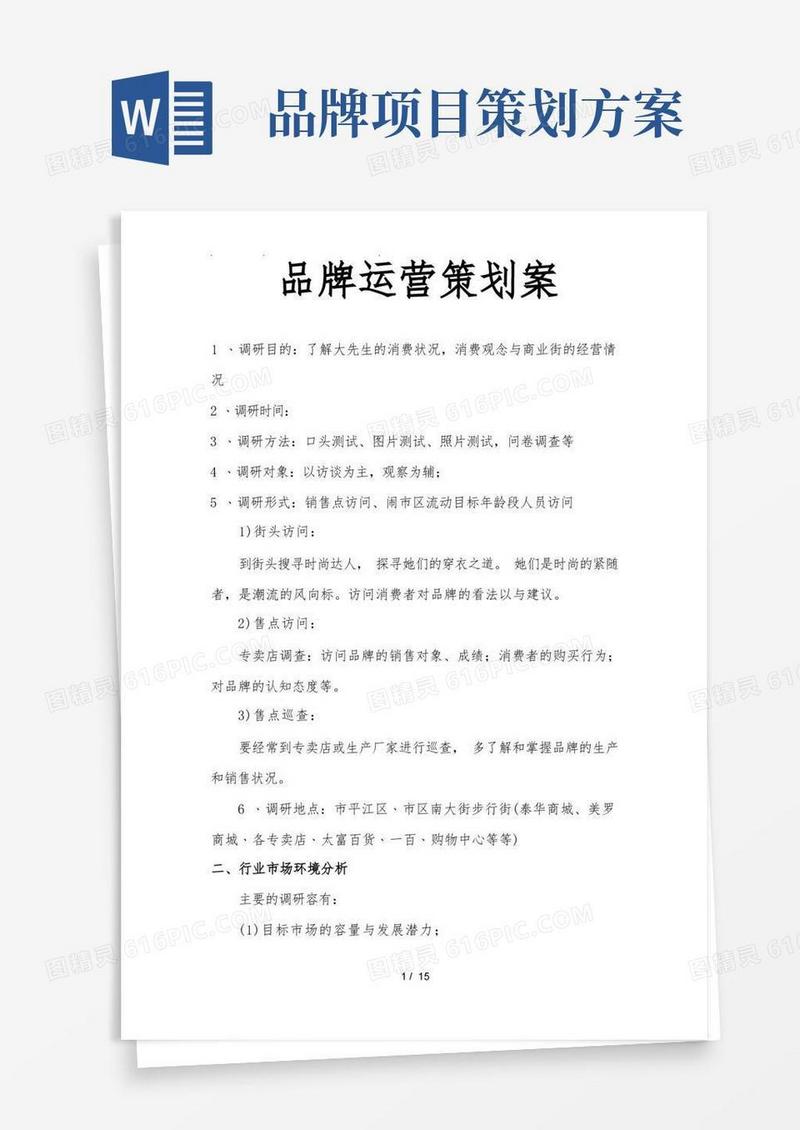 大气版品牌运营项目策划案