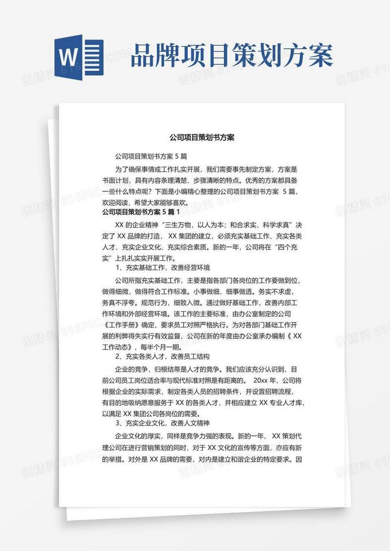 实用的公司项目策划书方案5篇