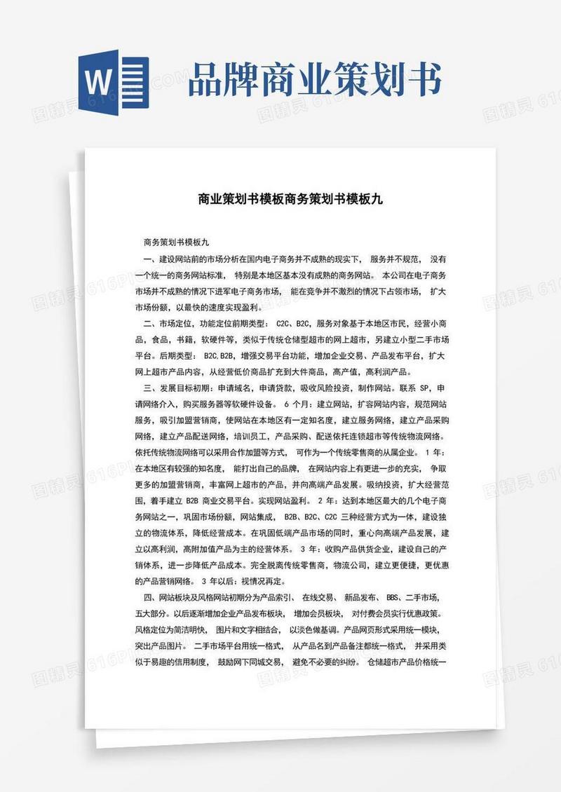 实用的商业策划书模板商务策划书模板九