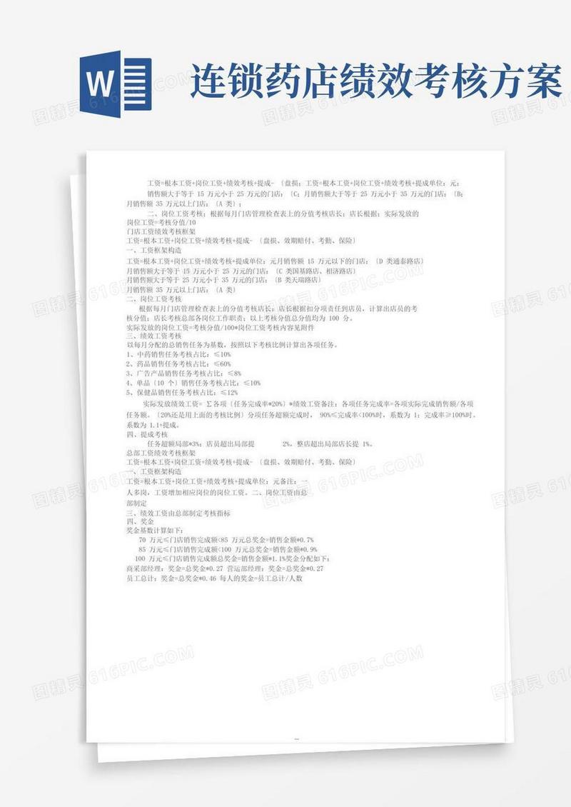 实用的药店店面工资绩效考核(实用版)