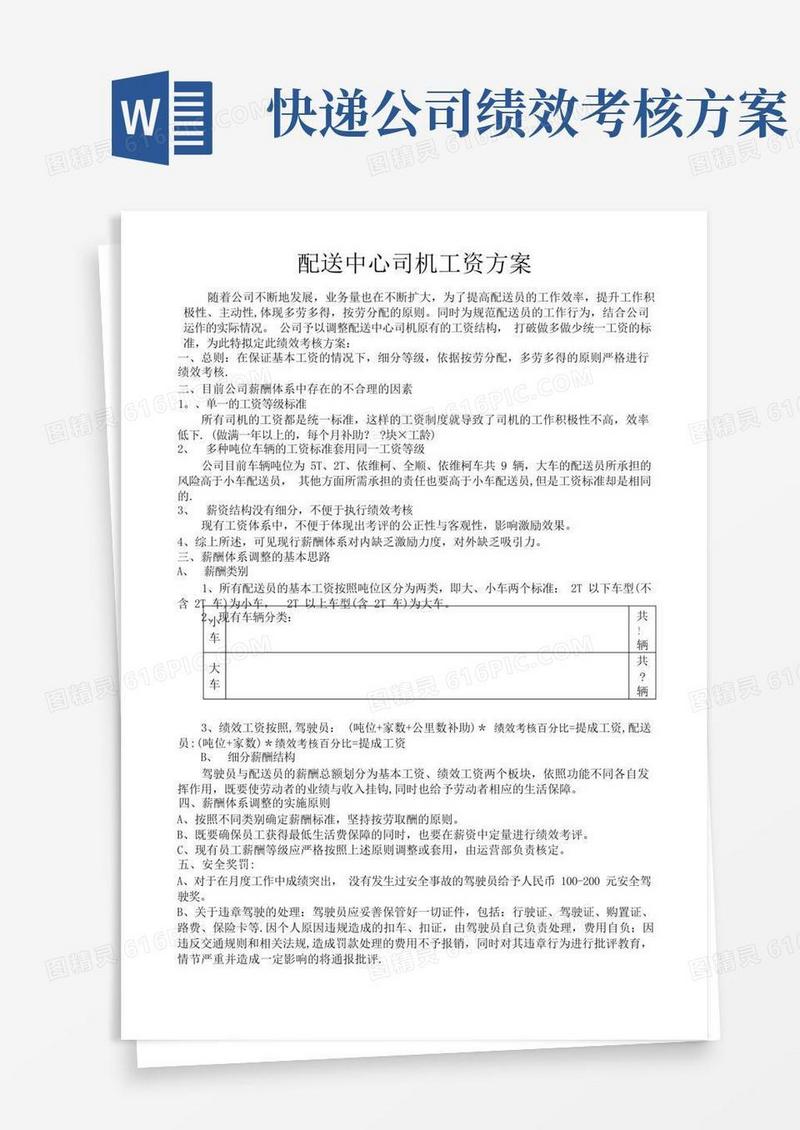 简易版物流公司配送中心司机绩效工资方案