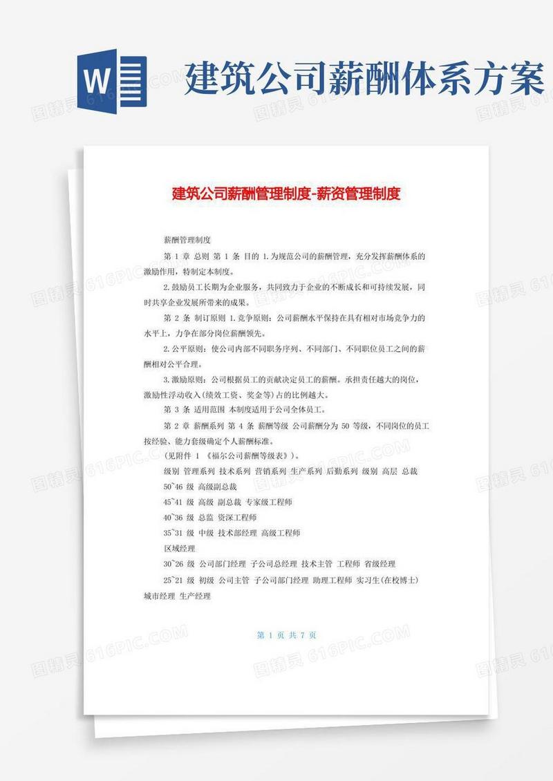 简易版建筑公司薪酬管理制度-薪资管理制度