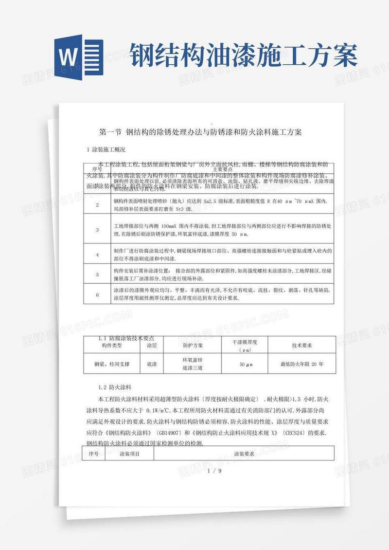 好用的钢结构的除锈处理办法及防锈漆和防火涂料施工方案