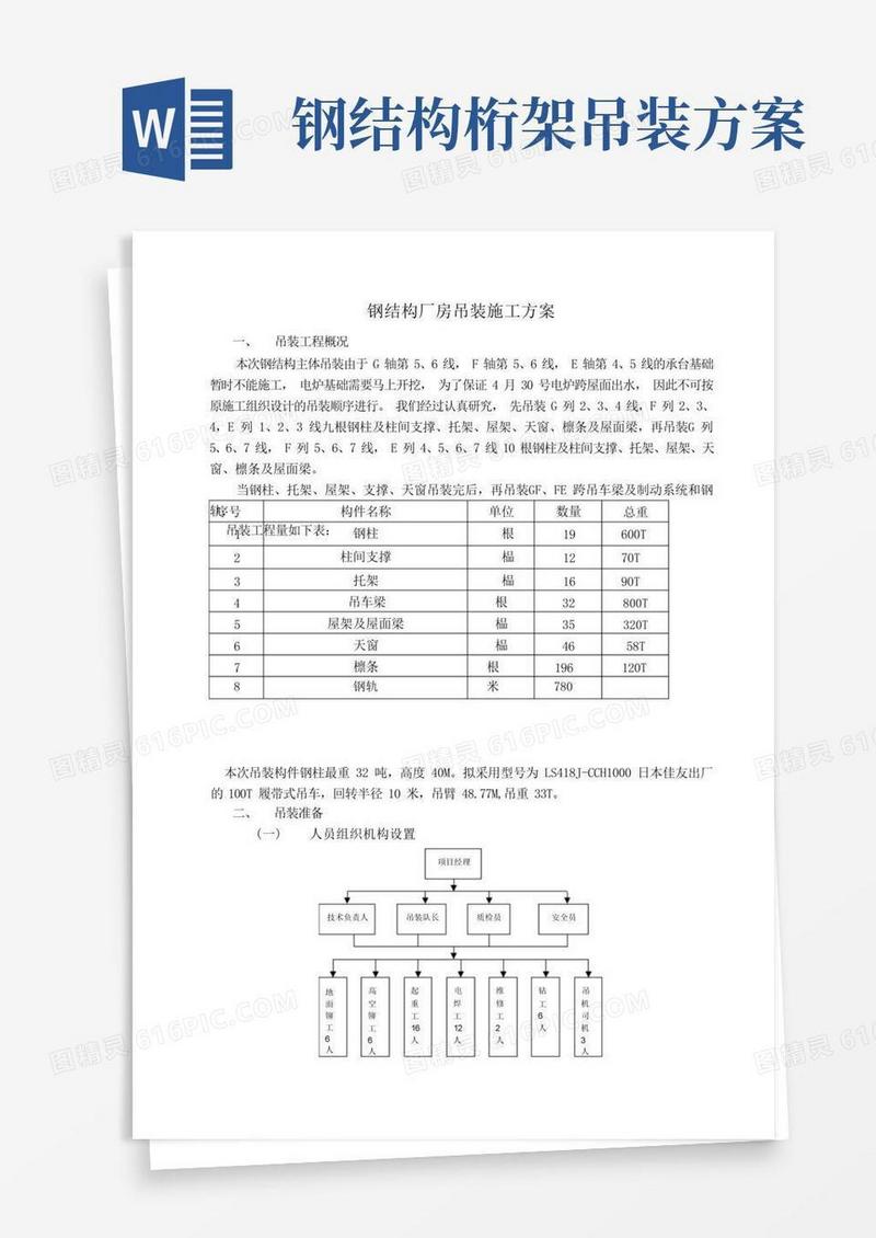 简易版钢结构厂房吊装施工方案