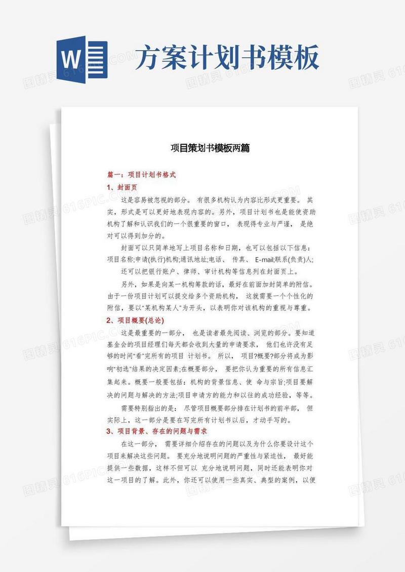 大气版项目策划书模板两篇