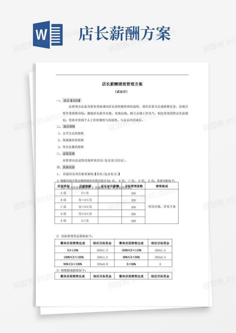 好用的店长薪酬绩效管理方案