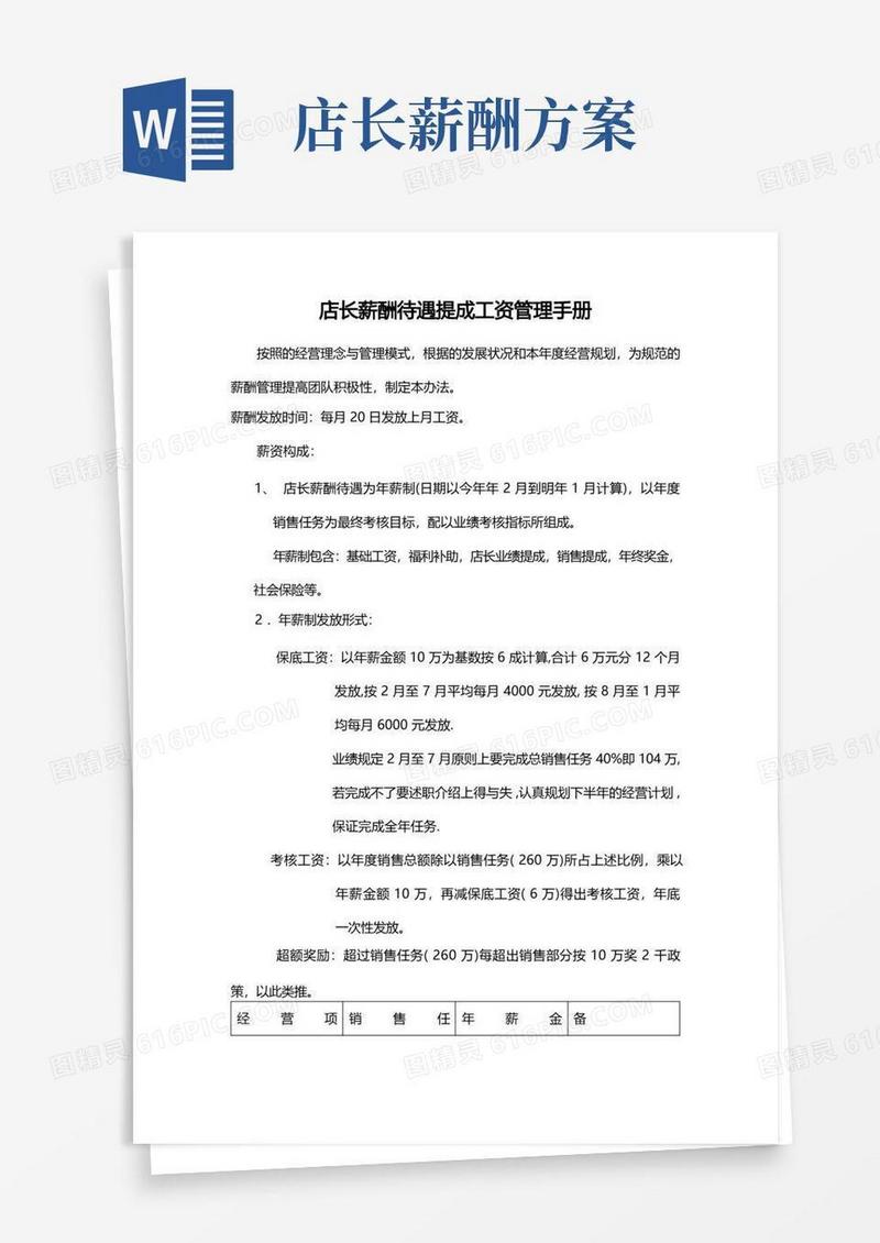 大气版店长薪酬待遇提成工资管理手册