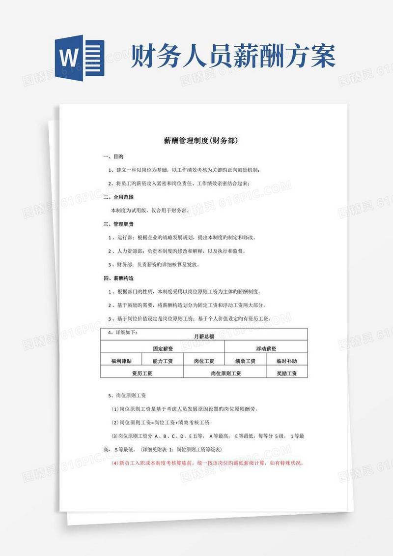 好用的财务部薪酬体系