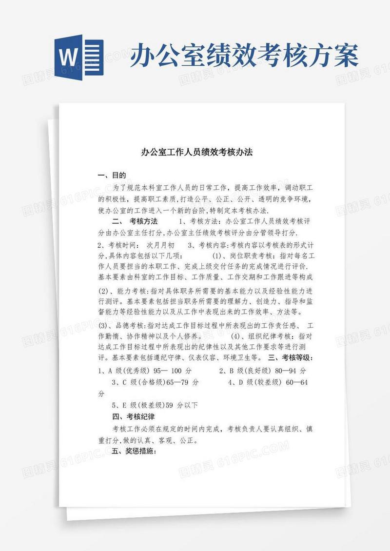 大气版办公室工作人员绩效考核办法
