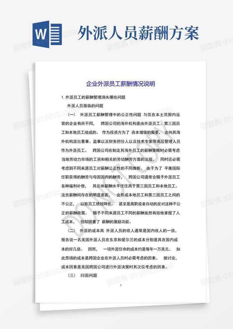 通用版企业外派员工薪酬情况说明