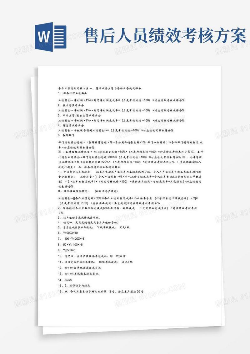 实用的4s店售后绩效考核方案