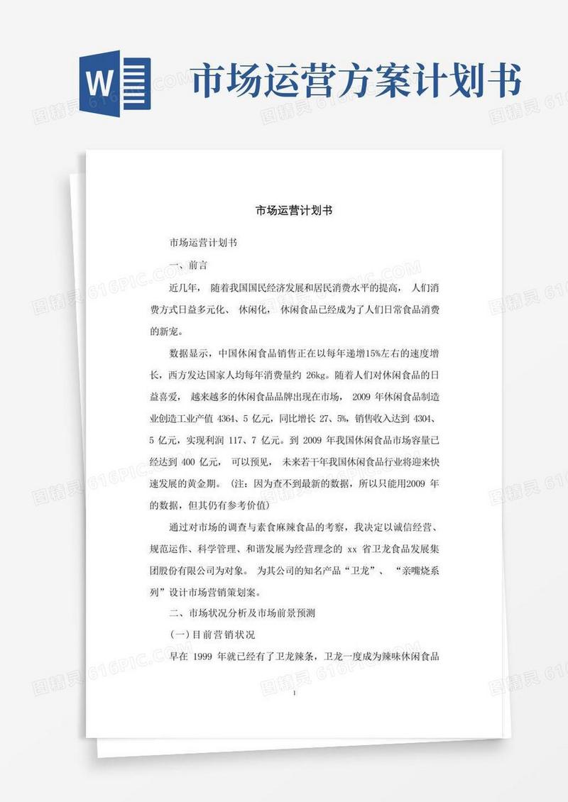 大气版市场运营计划书