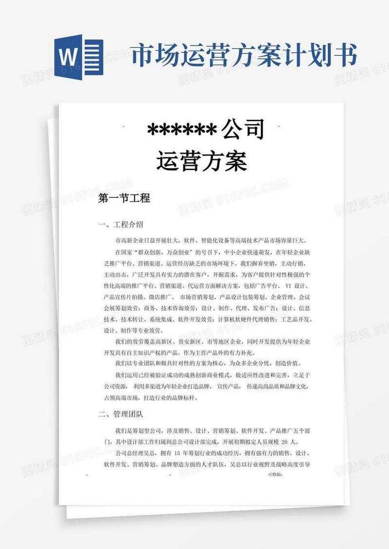 简易版新公司运营计划书