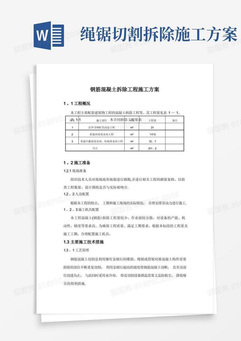 简洁的钢筋混凝土拆除工程施工方案