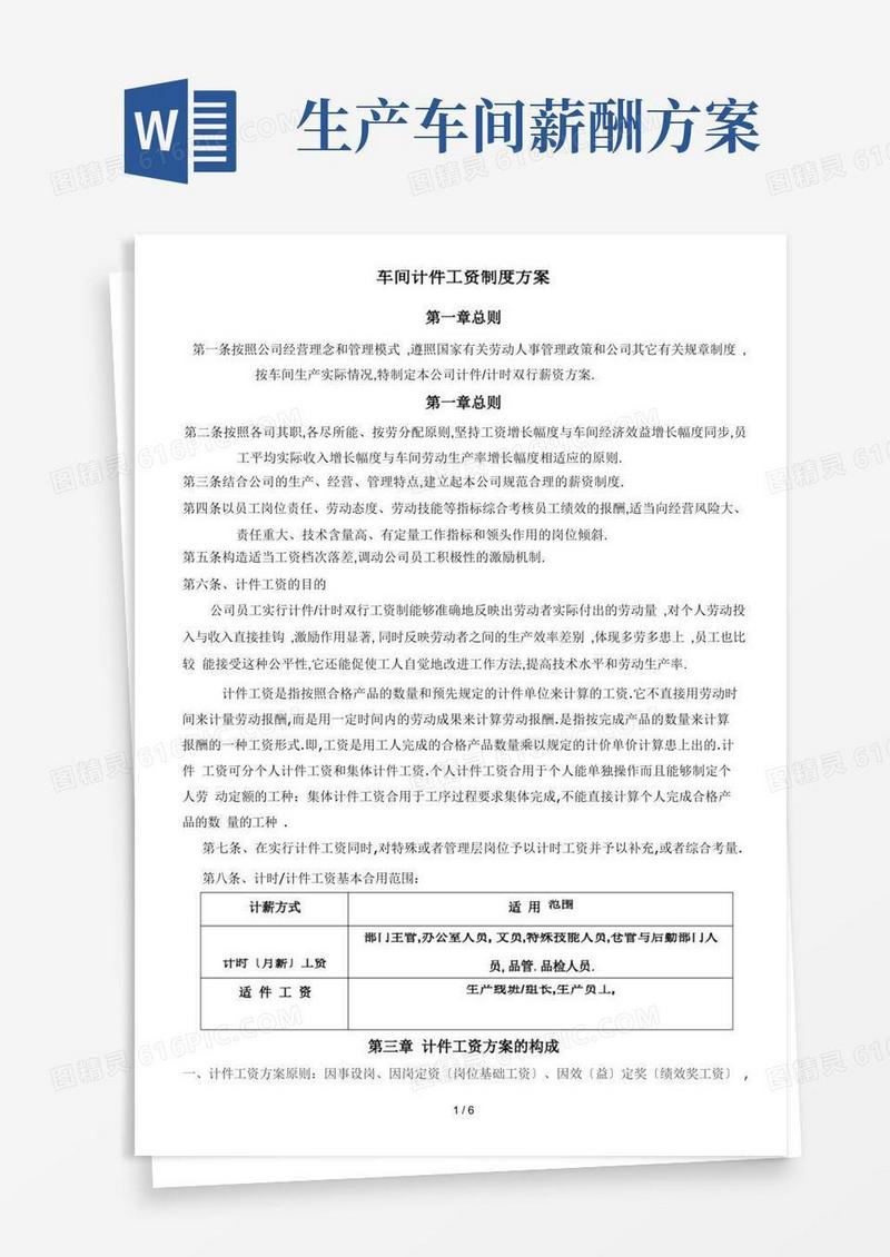好用的生产车间计件工资制度方案(参考)