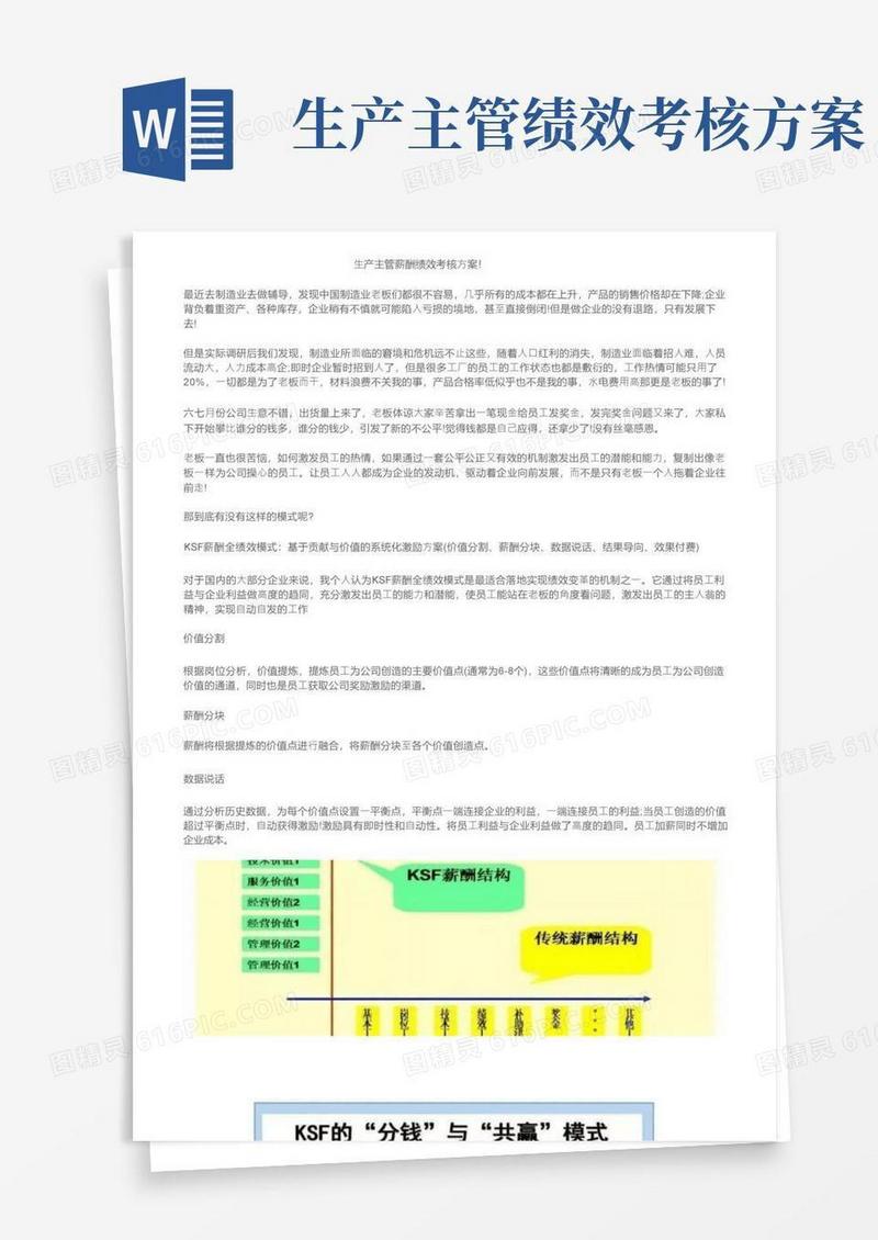 简洁的生产主管薪酬绩效考核方案！