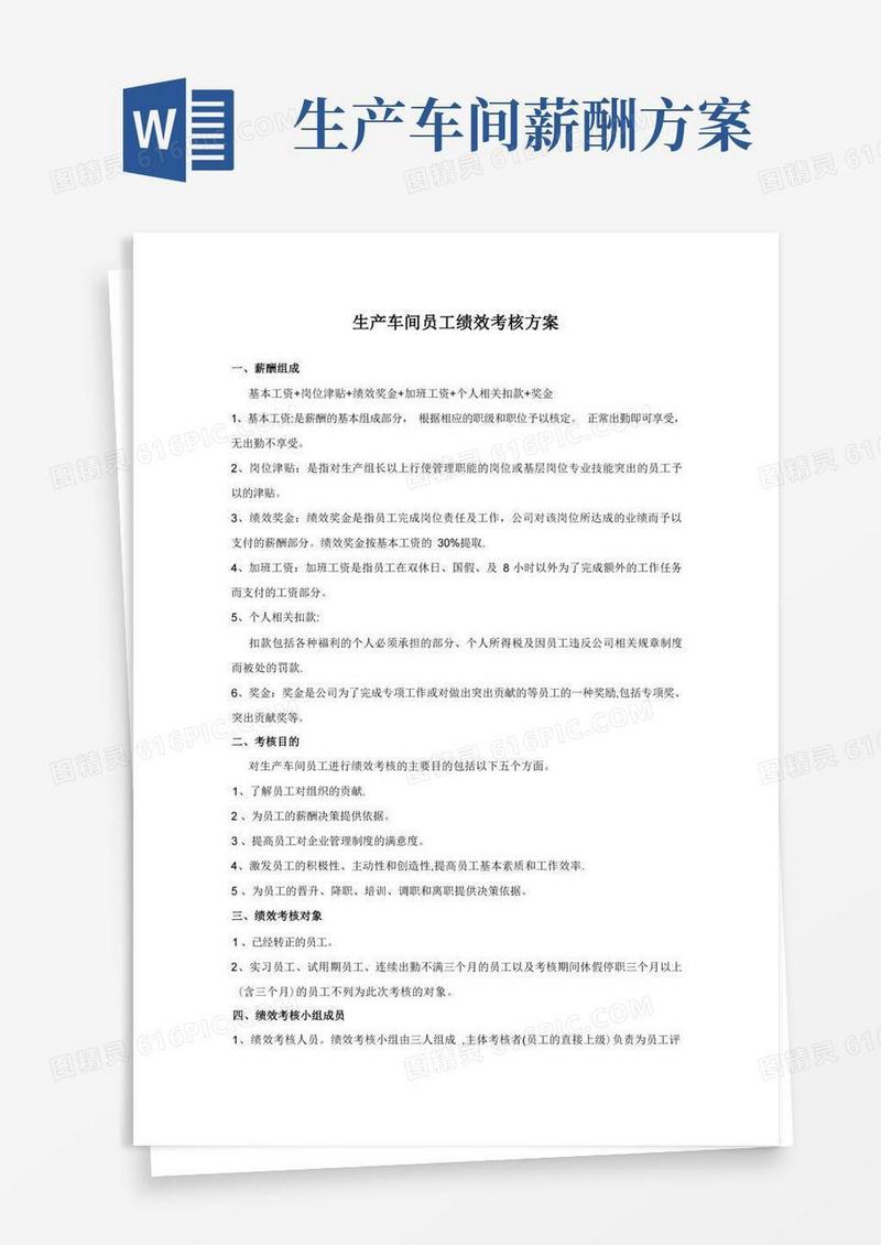 大气版生产车间人员绩效考核方案
