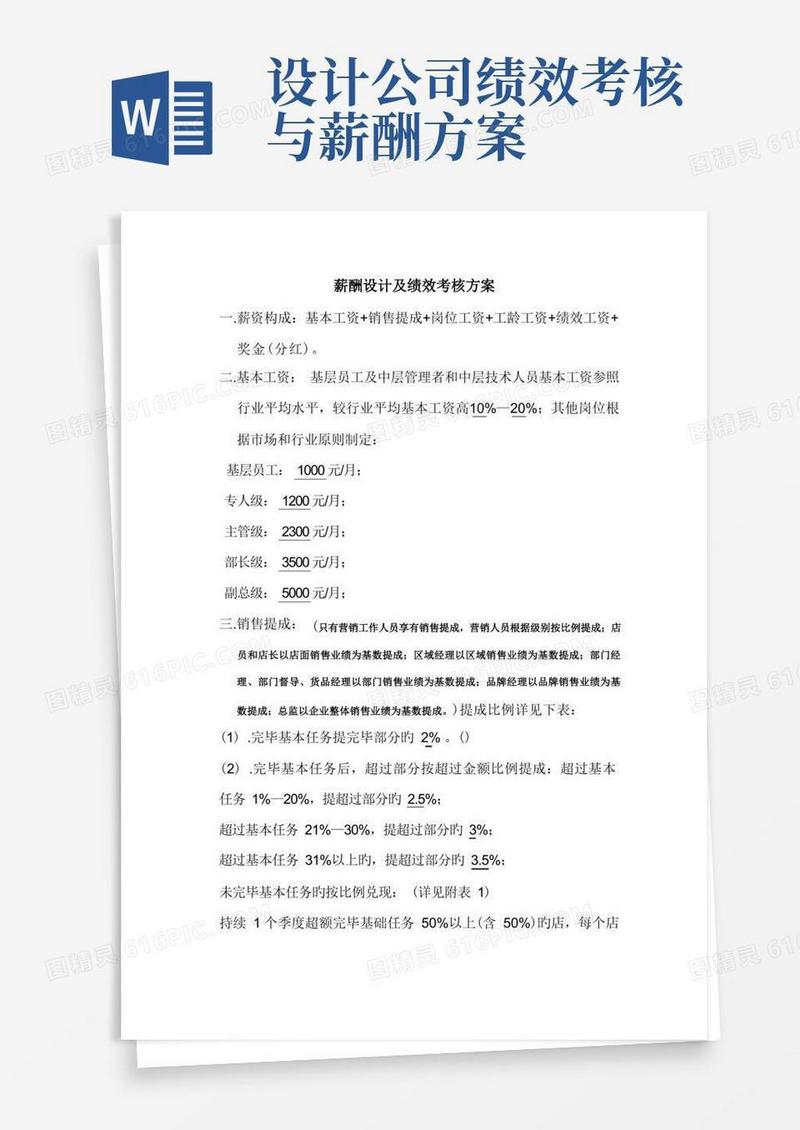 简易版薪酬设计及绩效考核方案