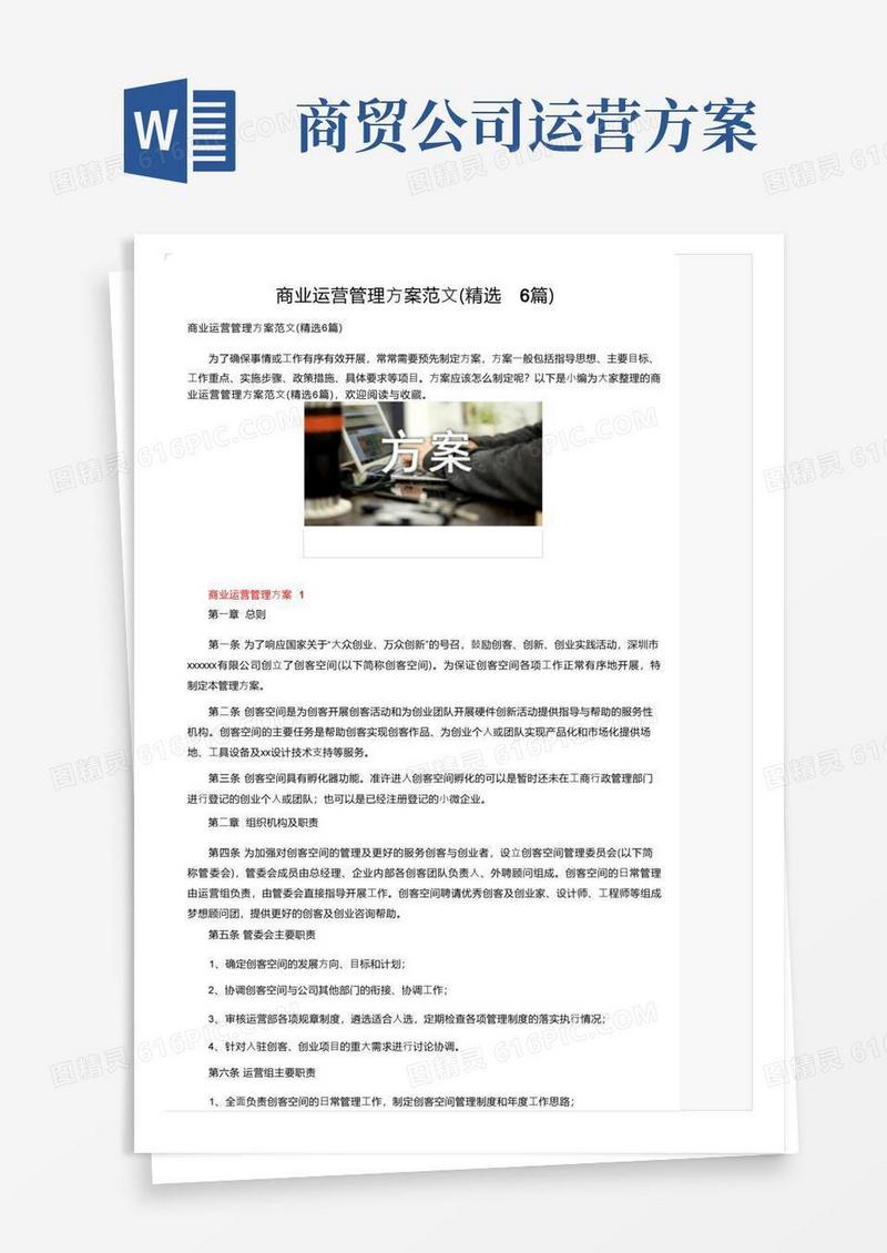 大气版商业运营管理方案范文（精选6篇）