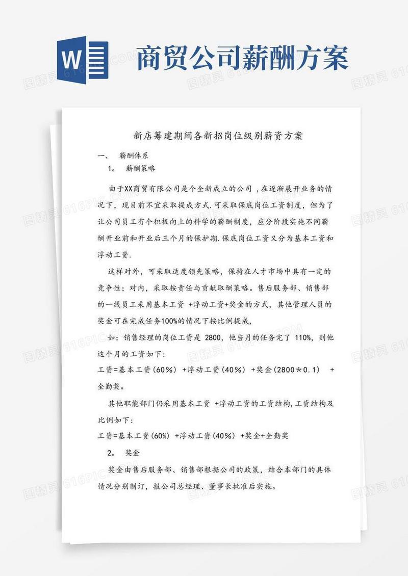 通用版新店筹建期薪酬方案