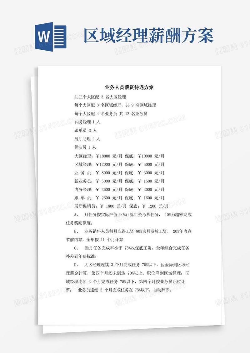 简洁的业务人员薪资待遇方案