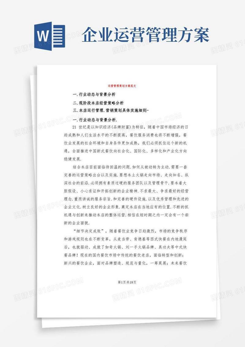 大气版运营管理策划方案范文(2篇)