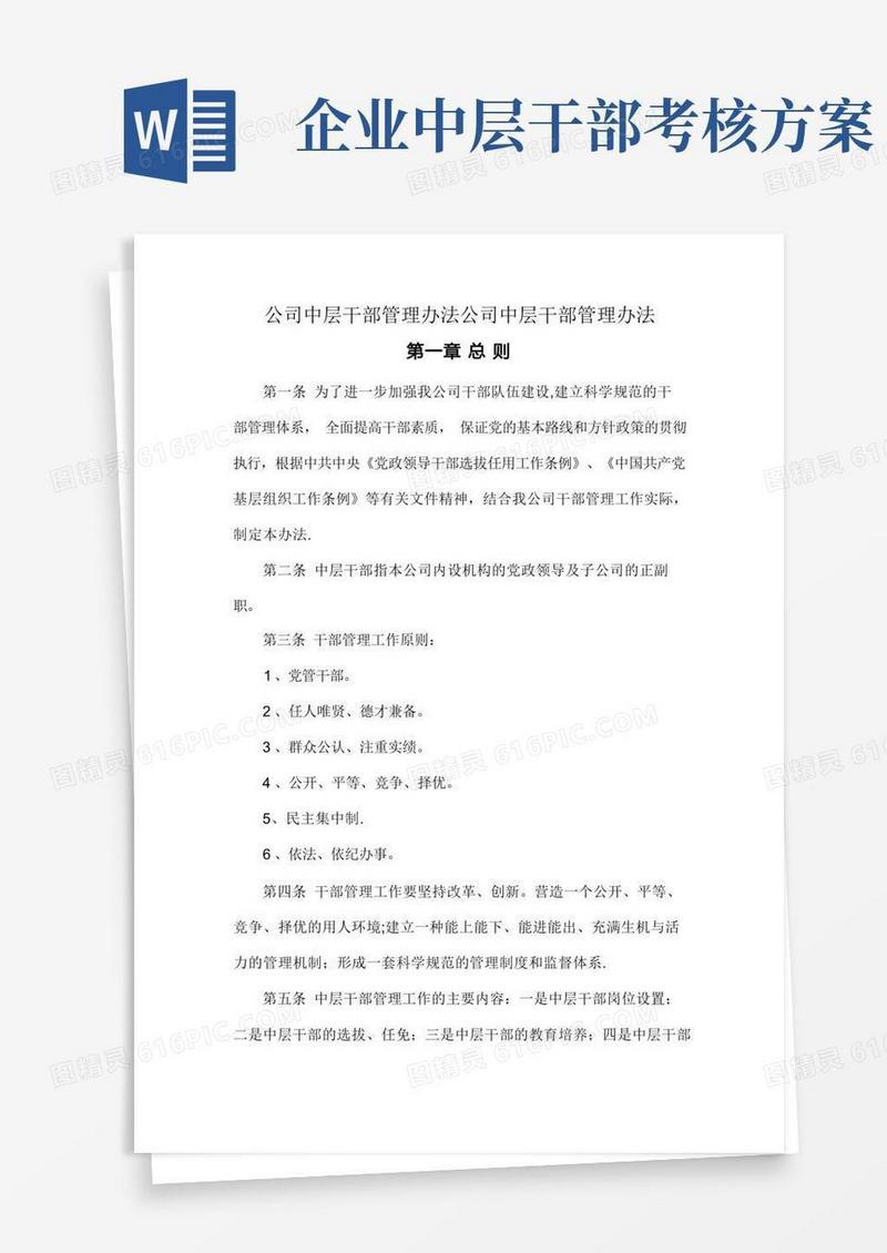 大气版公司中层干部管理办法公司中层干部管理办法