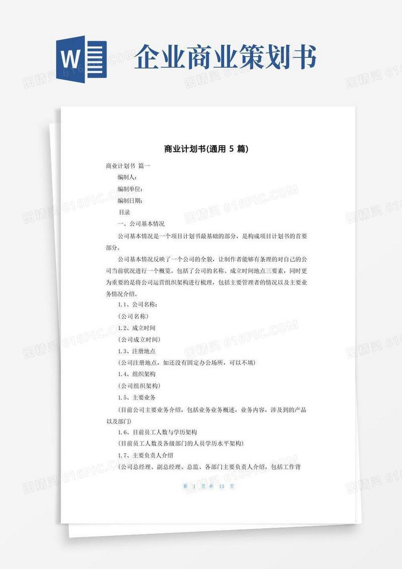 大气版商业计划书(通用5篇)