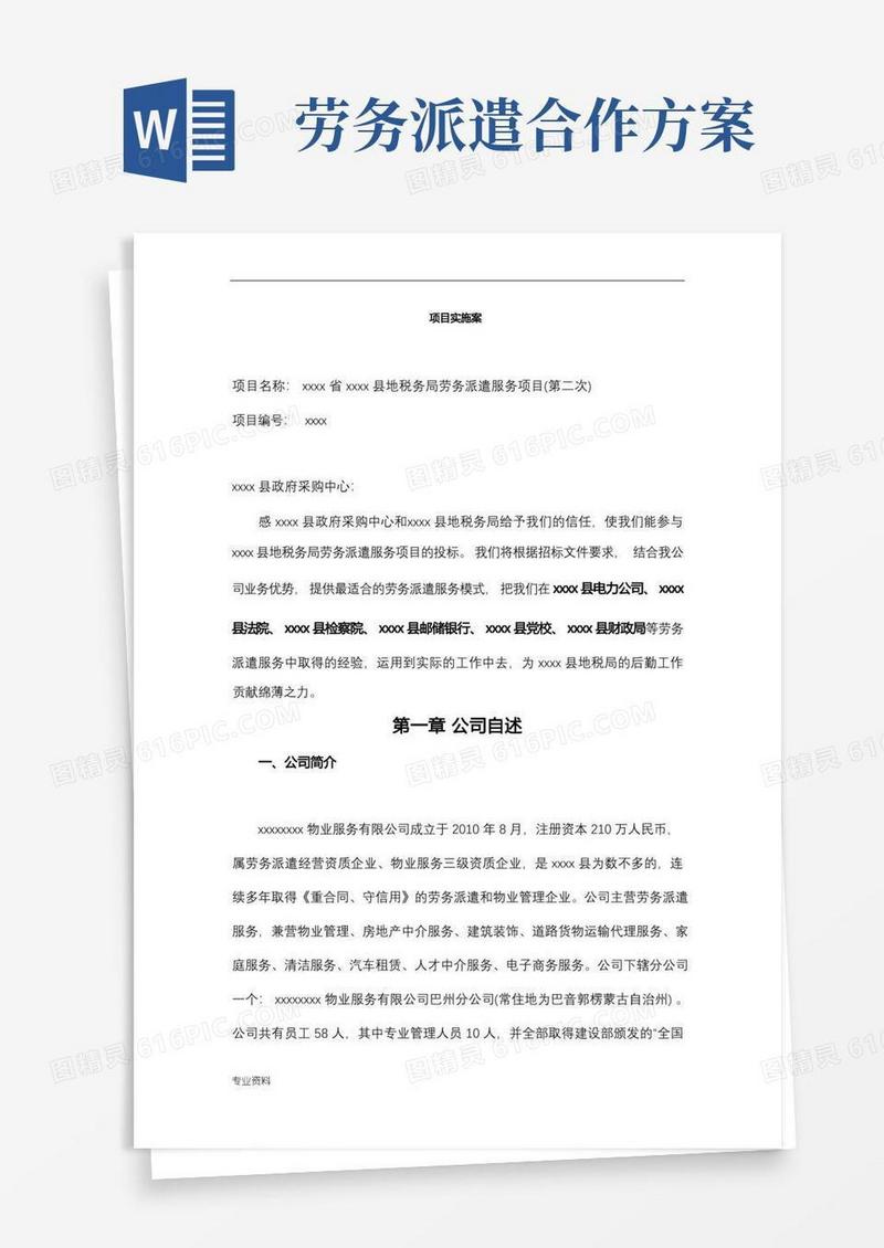 好用的劳务派遣标书项目实施计划方案