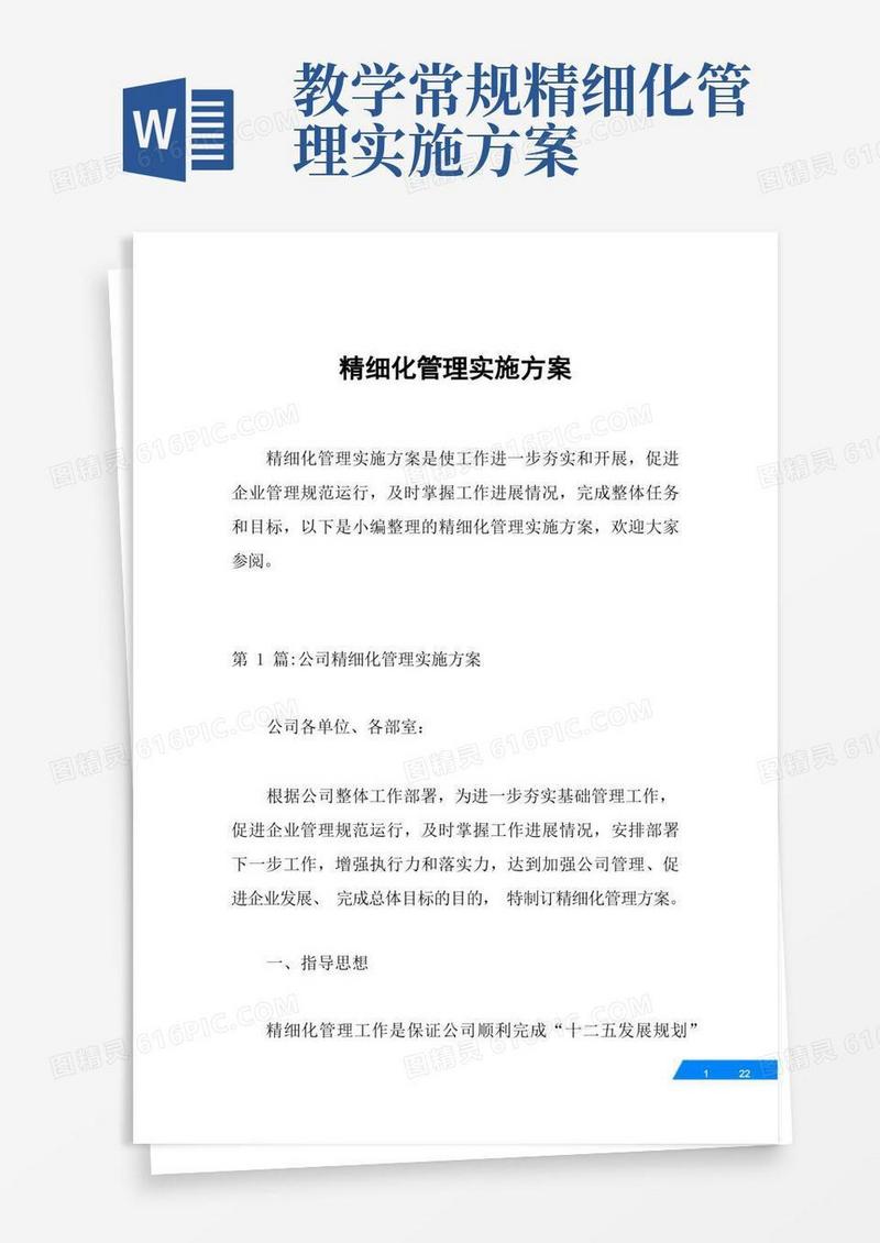 简易版精细化管理实施方案