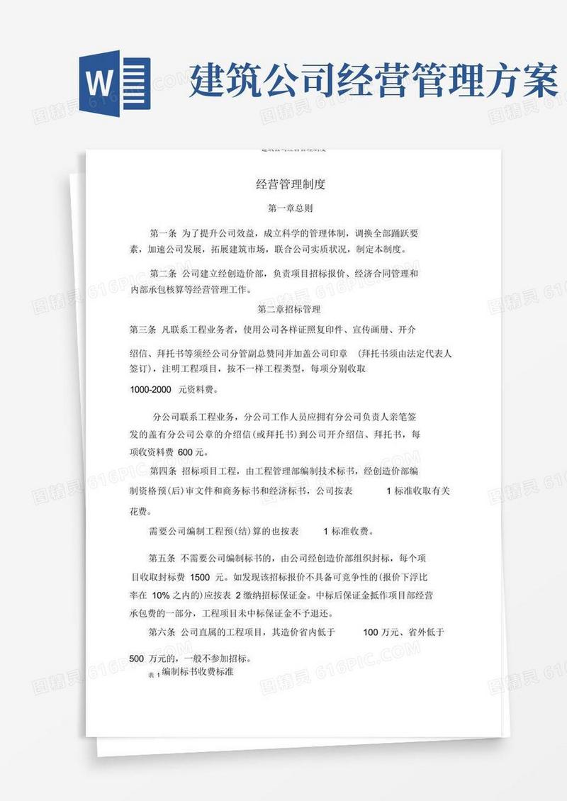简洁的建筑公司经营管理制度