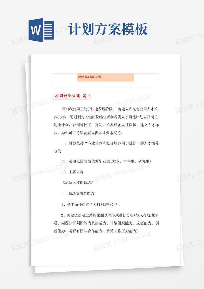 简洁的公司计划方案范文十篇