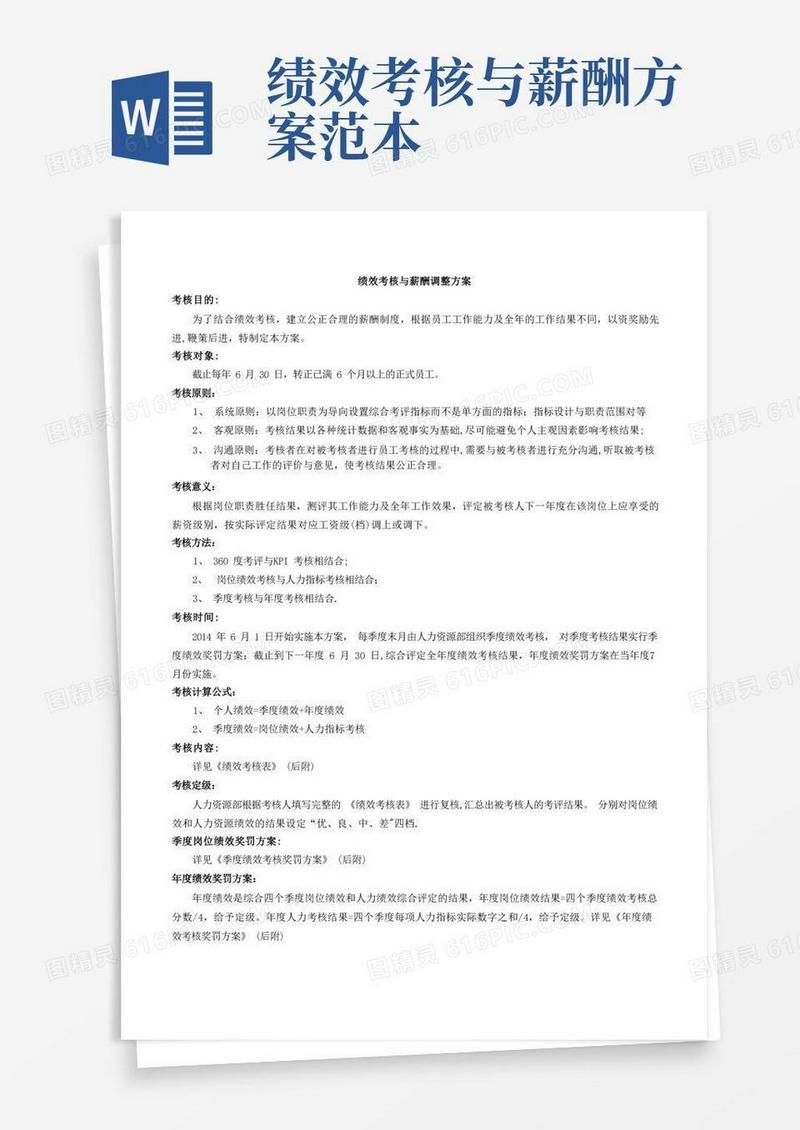 好用的绩效考核与薪资调整方案