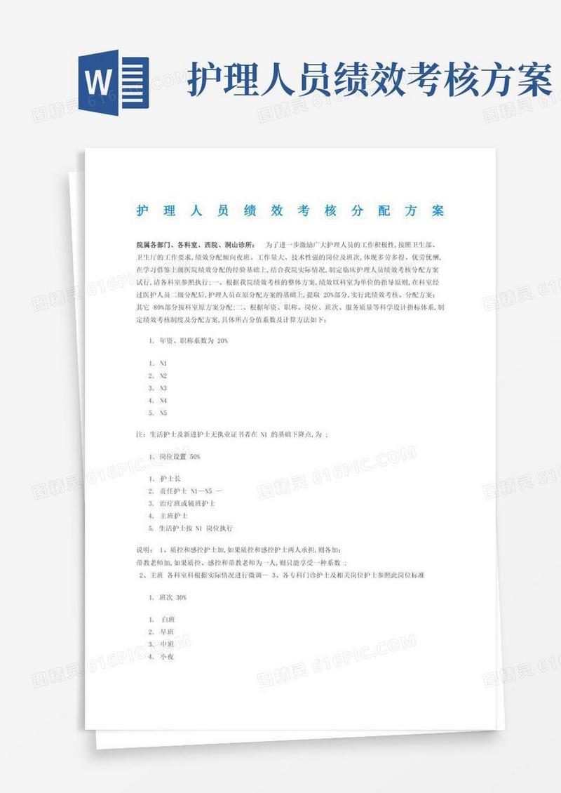 方便的护理人员绩效考核分配方案