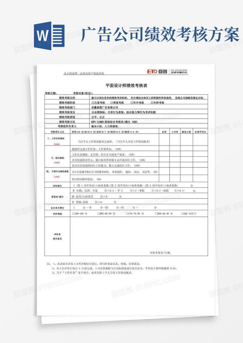 好用的(完整版)广告公司所有岗位绩效考核表