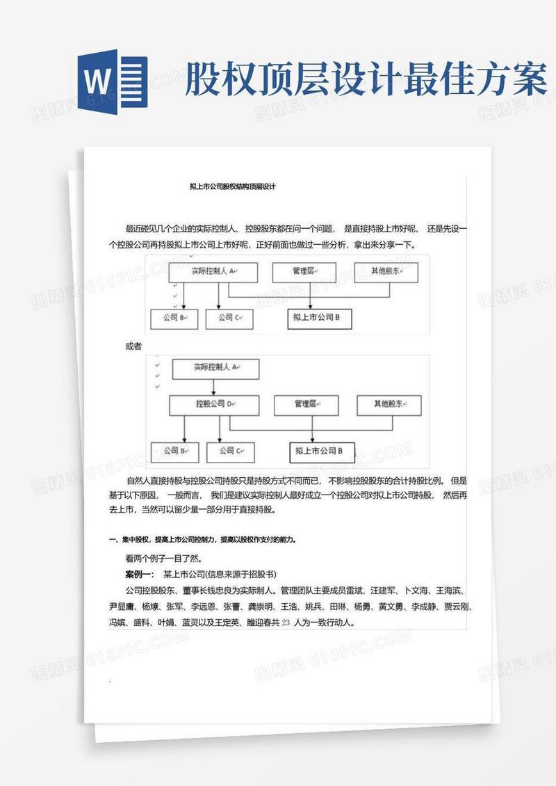 好用的拟上市公司股权结构顶层设计