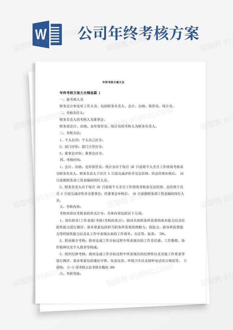 好用的年终考核方案大全