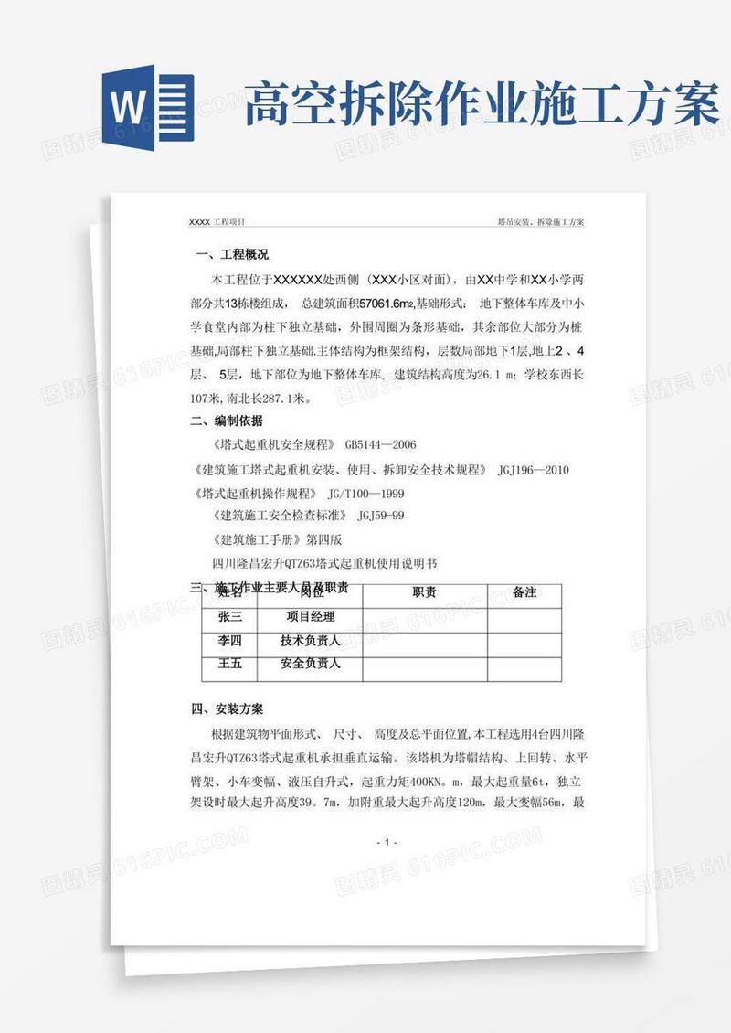 实用的塔吊安装、拆除专项施工方案