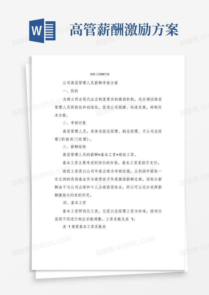 好用的高管人员薪酬方案