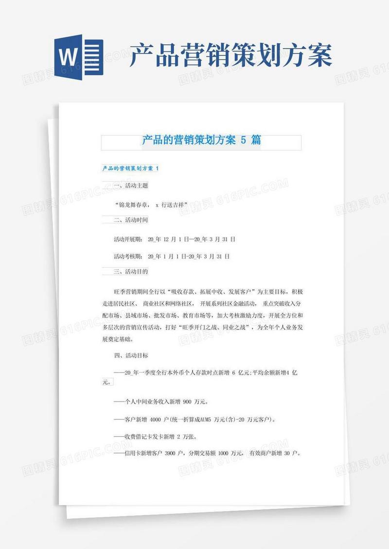 大气版产品的营销策划方案5篇