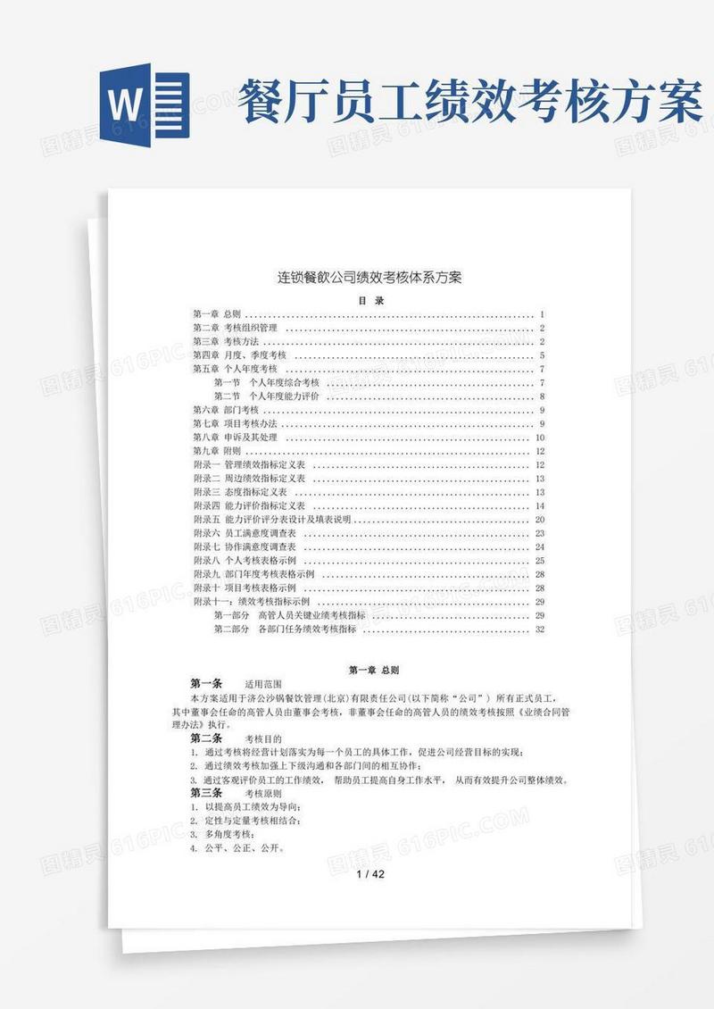 通用版连锁餐饮公司绩效考核体系方案
