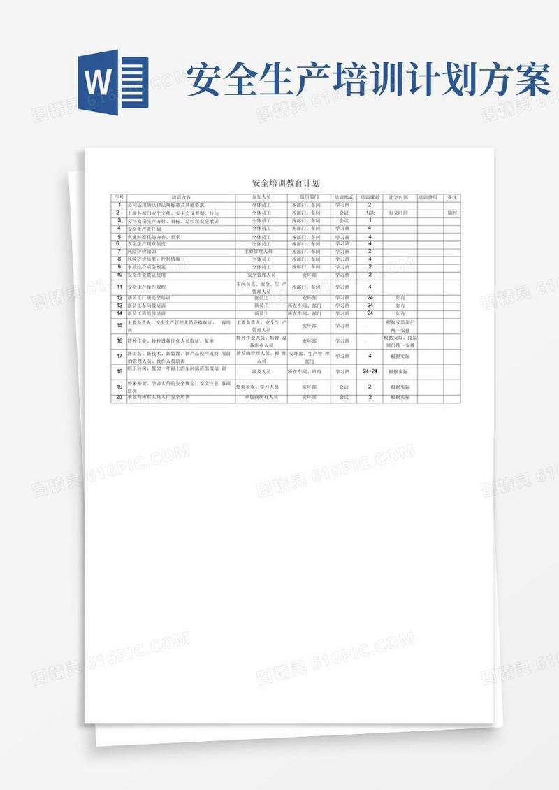 简易版安全生产教育培训计划(全)